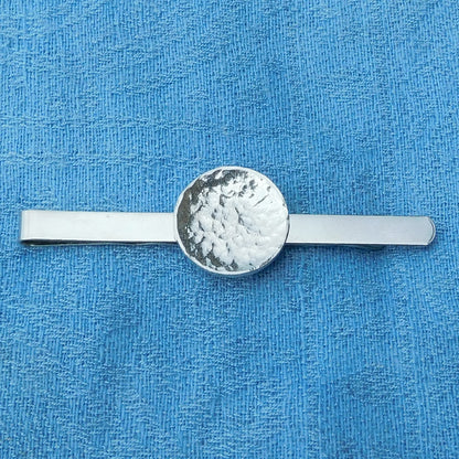 Hammered Circle Tie Clip, Handcast Pewter Tie Clip, Polished Finish