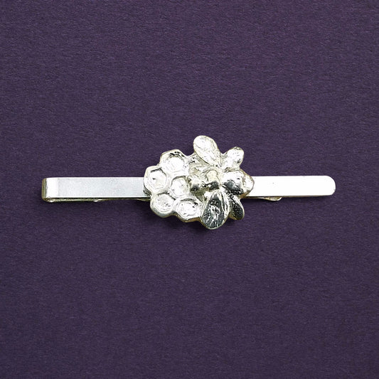Honeycomb Bee Tie Clip, Handcast Pewter Tie Clip, Polished Finish