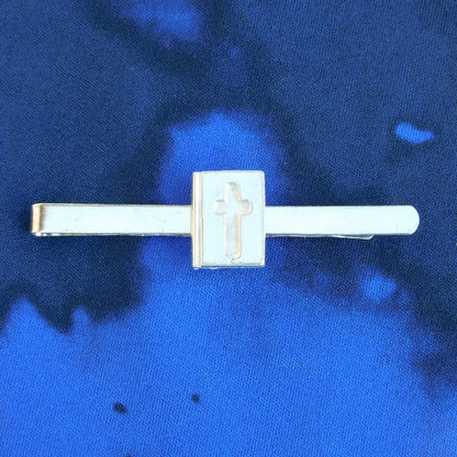 Bible Tie Clip with Inset Cross, Handcast Pewter Tie Clip, Polished Finish