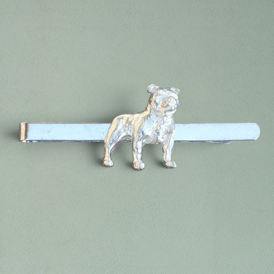 Bulldog Tie Clip, French Bulldog Tie Clip, Handcast Pewter Tie Clip, Polished Finish