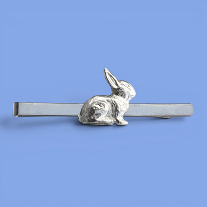 Rabbit Tie Clip, Facing Right, Handcast Pewter Tie Clip, Polished Finish