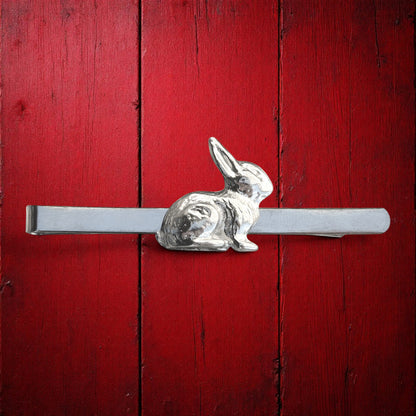 Rabbit Tie Clip, Facing Right, Handcast Pewter Tie Clip, Polished Finish