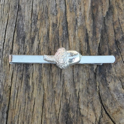 Acorn Tie Clip, Handcast Pewter Tie Clip, Polished Finish