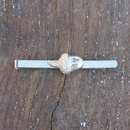 Acorn Tie Clip, Handcast Pewter Tie Clip, Polished Finish
