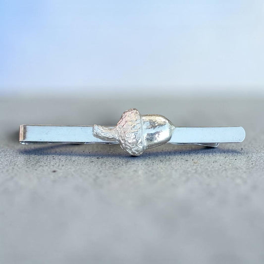 Acorn Tie Clip, Handcast Pewter Tie Clip, Polished Finish