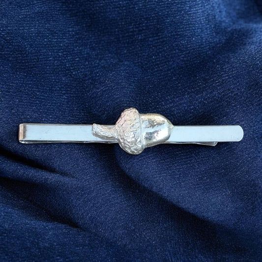 Acorn Tie Clip, Handcast Pewter Tie Clip, Polished Finish