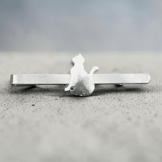 Sitting Cat Tie Clip, Handcast Pewter Tie Clip, Polished Finish