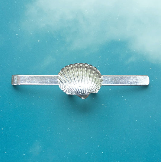 Santiago Shell Tie Clip (Pilgrim Shell), Handcast Pewter Tie Clip, Polished Finish