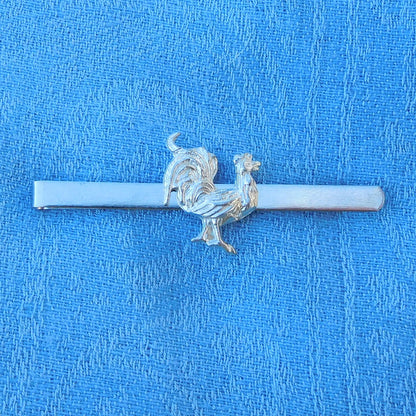 Cockerel Tie Clip, Handcast Pewter Tie Clip, Polished Finish