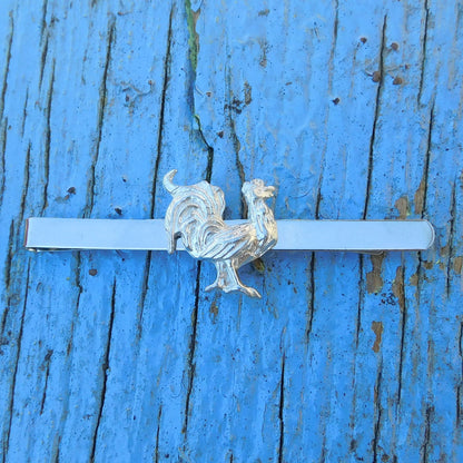 Cockerel Tie Clip, Handcast Pewter Tie Clip, Polished Finish