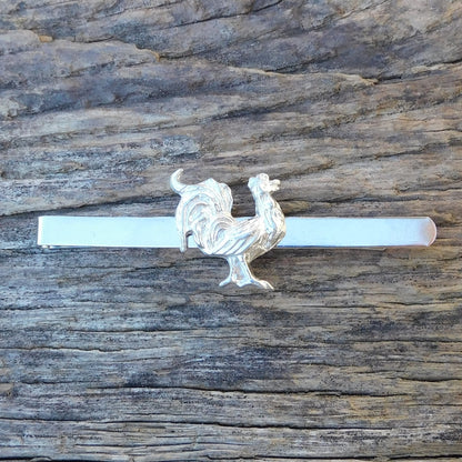 Cockerel Tie Clip, Handcast Pewter Tie Clip, Polished Finish