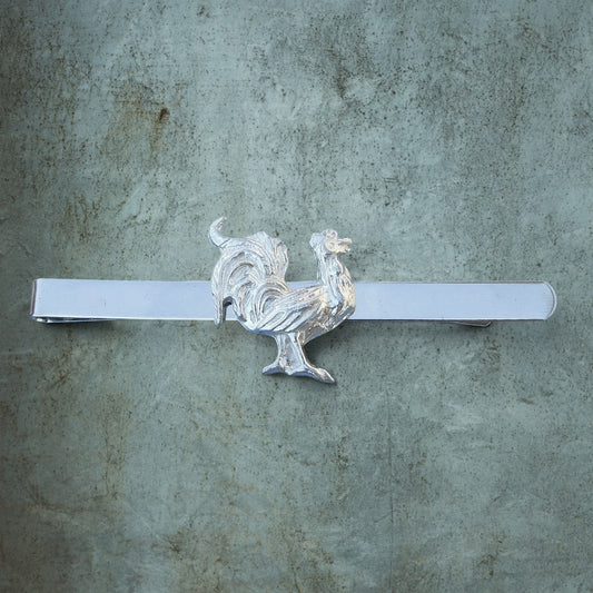 Cockerel Tie Clip, Handcast Pewter Tie Clip, Polished Finish