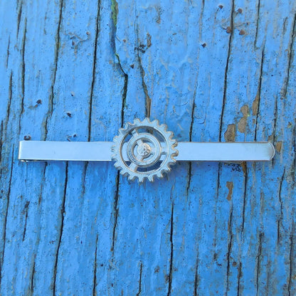 Cog Tie Clip, Handcast Pewter Tie Clip, Polished Finish