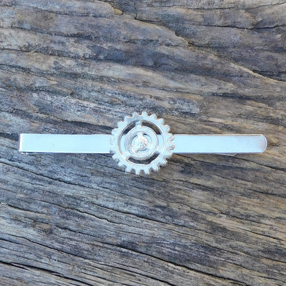 Cog Tie Clip, Handcast Pewter Tie Clip, Polished Finish