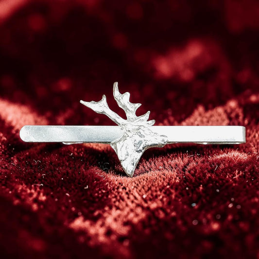 Stag’s Head Tie Clip, Handcast Pewter Tie Clip, Polished Finish