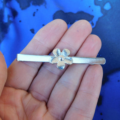 Daisy Tie Clip, Handcast Pewter Tie Clip, Polished Finish