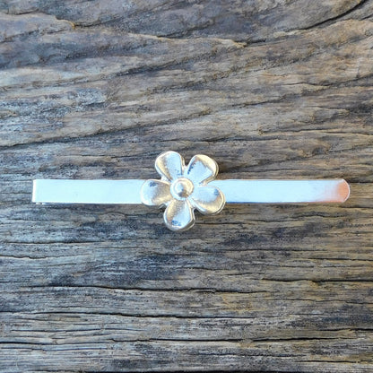 Daisy Tie Clip, Handcast Pewter Tie Clip, Polished Finish