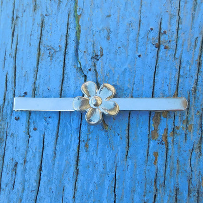 Daisy Tie Clip, Handcast Pewter Tie Clip, Polished Finish