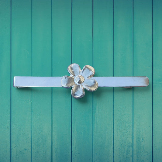 Daisy Tie Clip, Handcast Pewter Tie Clip, Polished Finish