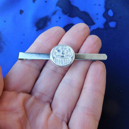 Daruma Tie Clip, Handcast Pewter Tie Clip, Polished Finish