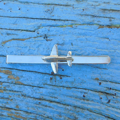 Douglas DC3 Plane Tie Clip, Handcast Pewter Tie Clip, Polished Finish
