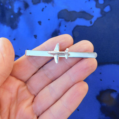 Douglas DC3 Plane Tie Clip, Handcast Pewter Tie Clip, Polished Finish