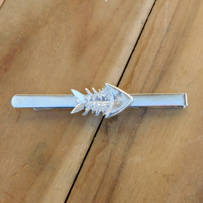 Fish Skeleton Tie Clip, Handcast Pewter Tie Clip, Polished Finish
