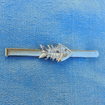 Fish Skeleton Tie Clip, Handcast Pewter Tie Clip, Polished Finish