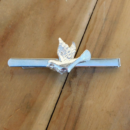 Dove Tie Clip, Handcast Pewter Tie Clip, Polished Finish