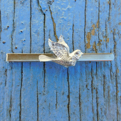 Dove Tie Clip, Handcast Pewter Tie Clip, Polished Finish
