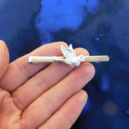 Dove Tie Clip, Handcast Pewter Tie Clip, Polished Finish