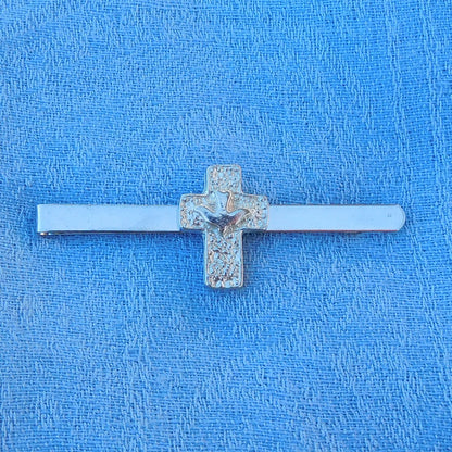 Cross and Dove Tie Clip, Handcast Pewter Tie Clip, Polished Finish