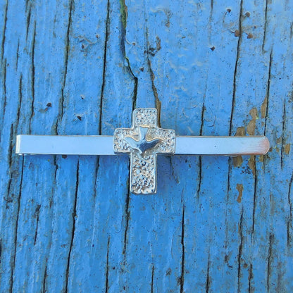 Cross and Dove Tie Clip, Handcast Pewter Tie Clip, Polished Finish