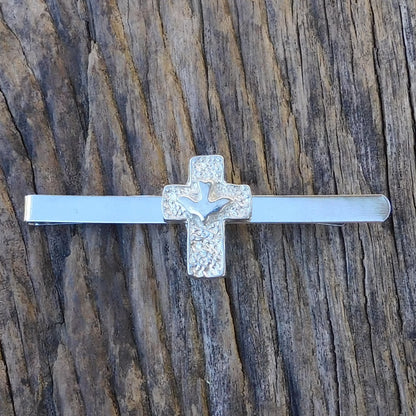 Cross and Dove Tie Clip, Handcast Pewter Tie Clip, Polished Finish