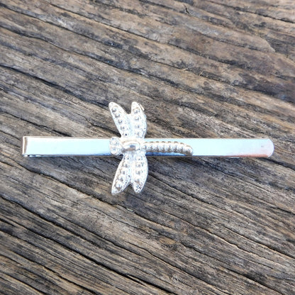 Dragonfly Tie Clip (3D Design), Handcast Pewter Tie Clip, Polished Finish
