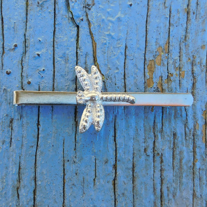 Dragonfly Tie Clip (3D Design), Handcast Pewter Tie Clip, Polished Finish