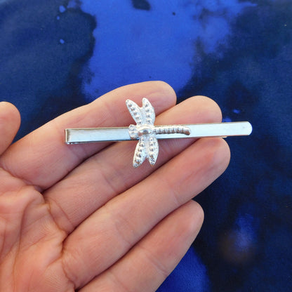 Dragonfly Tie Clip (3D Design), Handcast Pewter Tie Clip, Polished Finish