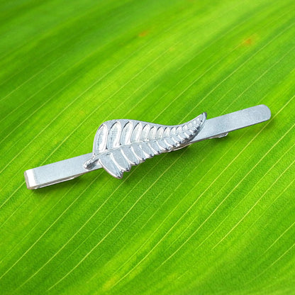 Silver Fern Tie Clip, Handcast Pewter with a Highly Polished Finish