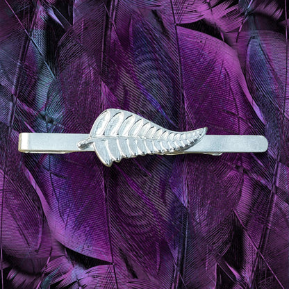Silver Fern Tie Clip, Handcast Pewter with a Highly Polished Finish