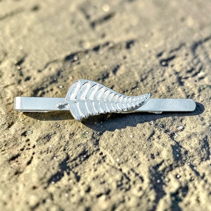 Silver Fern Tie Clip, Handcast Pewter with a Highly Polished Finish