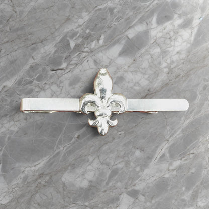 Fleur de Lys Tie Clip, Handcast Pewter Tie Clip, Polished Finish
