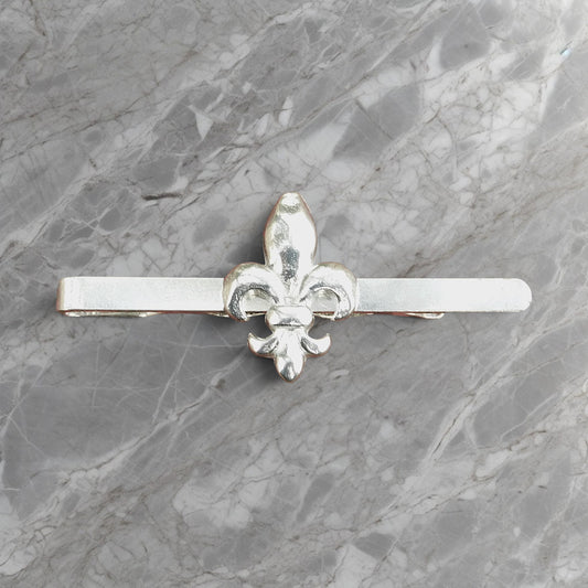 Fleur de Lys Tie Clip, Handcast Pewter Tie Clip, Polished Finish