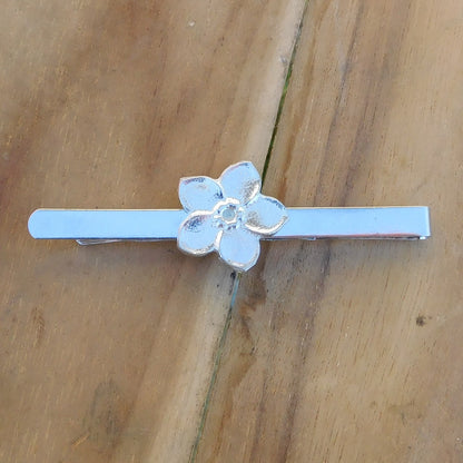 Forget Me Not Tie Clip, Handcast Pewter Tie Clip, Polished Finish