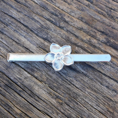 Forget Me Not Tie Clip, Handcast Pewter Tie Clip, Polished Finish