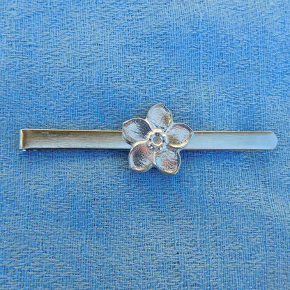 Forget Me Not Tie Clip, Handcast Pewter Tie Clip, Polished Finish