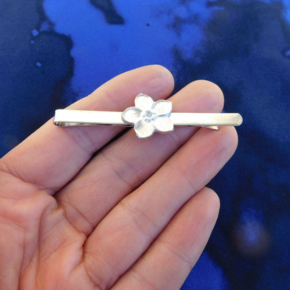 Forget Me Not Tie Clip, Handcast Pewter Tie Clip, Polished Finish