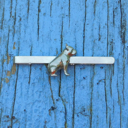 French Bulldog Tie Clip (Sitting Dog), Handcast Pewter Tie Clip, Polished Finish