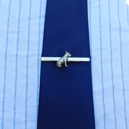French Bulldog Tie Clip (Sitting Dog), Handcast Pewter Tie Clip, Polished Finish