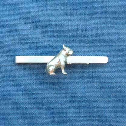 French Bulldog Tie Clip (Sitting Dog), Handcast Pewter Tie Clip, Polished Finish