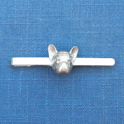 French Bulldog Head Tie Clip, Handcast Pewter Tie Clip, Polished Finish